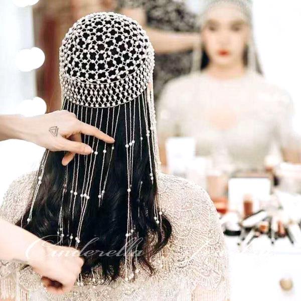 RHINESTONE CHAIN CAP HEADPIECE