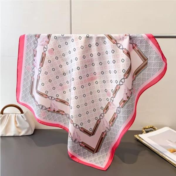 MONOGRAM BORDER PRINT SILKY SQUARE BANDANA NECK SCARF