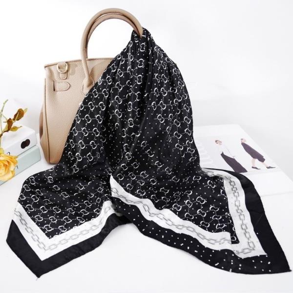 MONOGRAM BORDER PRINT SILKY SQUARE BANDANA NECK SCARF