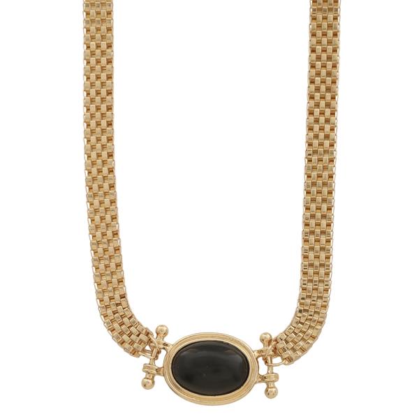 SDJ OVAL STONE METAL MESH CHAIN NECKLACE
