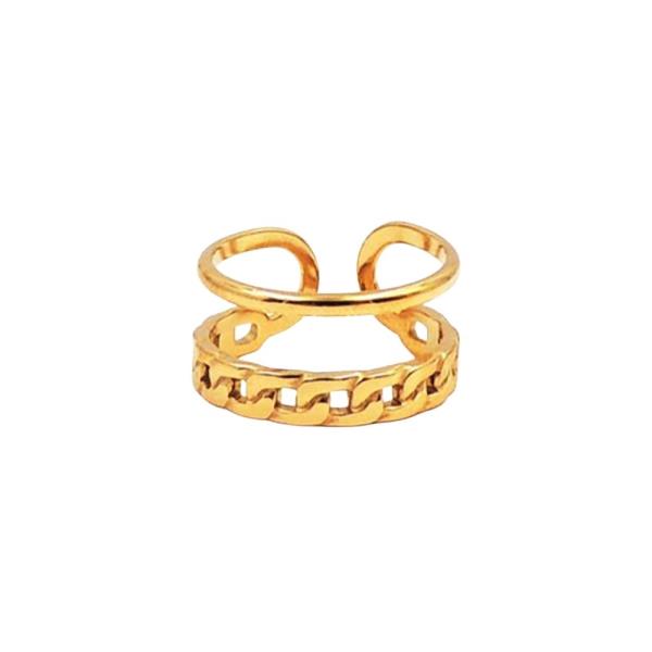 STAINLESS STEEL 2LYD LOOK CHAIN TEXTURED RING