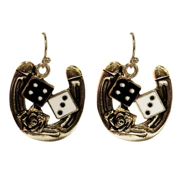 WESTERN HORSESHOE DICE DANGLE EARRING