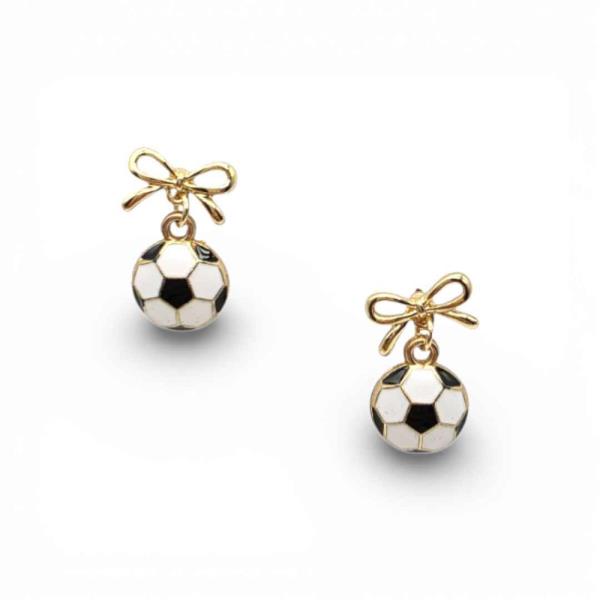 BOW SOCCER BALL DROP EARRING