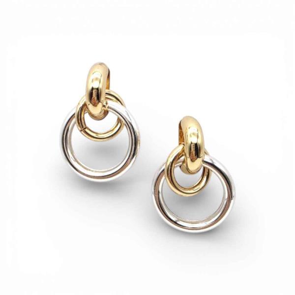 TWO TONE INTERLOCKING CIRCLE LINK DROP EARRING