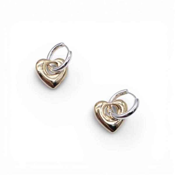TWO TONE INTERLOCKING HEART HOOP DROP EARRING
