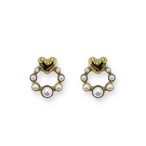 METAL HEART PEARL POST EARRING