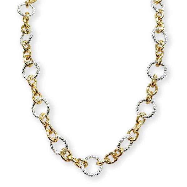 TWO-TONE TEXTURED ROUND LINK CHAIN NECKLACE