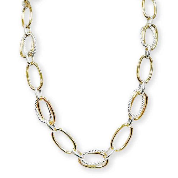 TWO TONE OVAL LINK CHAIN NECKLACE TEXTURED