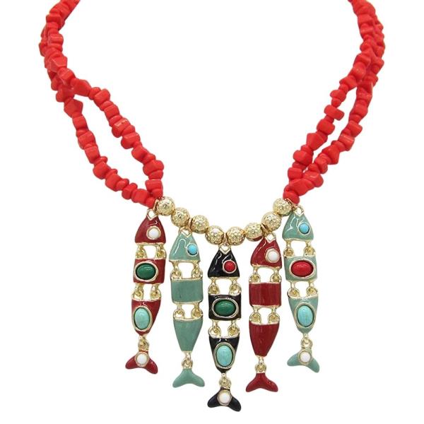 SEALIFE FISH MULTI CHARM BEAD NECKLACE