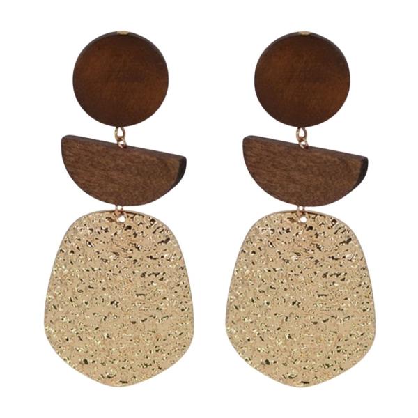 WOOD HAMMERED METAL DROP EARRING
