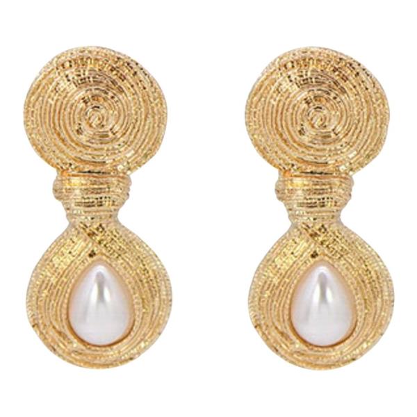 PEARL HAMMERED METAL DROP EARRING