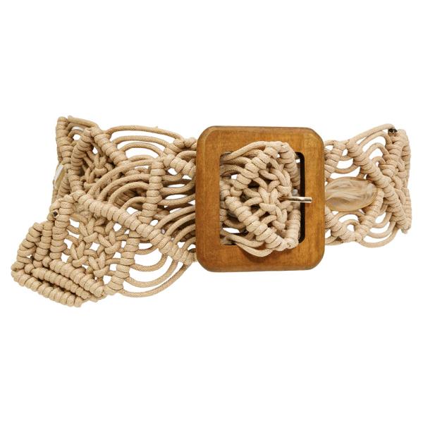 WOVEN CORD WOOD BUCKLE BELT
