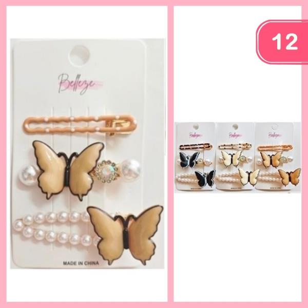 BUTTERFLY PEARL SNAP HAIR CLIP (12 UNITS)
