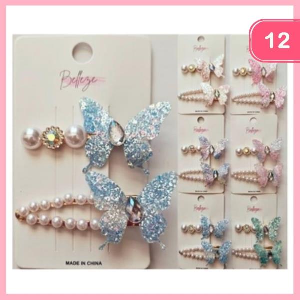 PEARL GLITTER BUTTERFLY SNAP HAIR CLIP (12 UNITS)