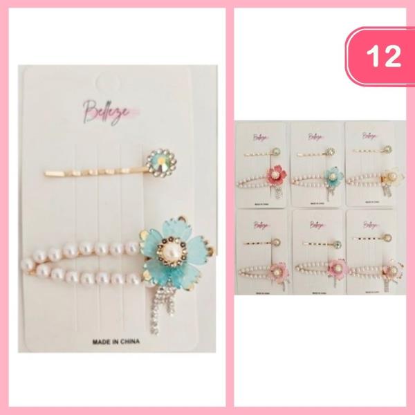PEARL FLOWER SNAP HAIR CLIP PIN SET (12 UNITS)