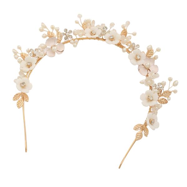 FLORAL PEARL SPARKLING LEAF DESIGN BRIDAL HEADBAND