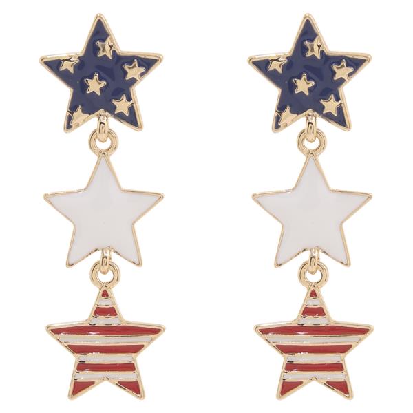 TRIPLE STAR USA THEME DROP EARRING
