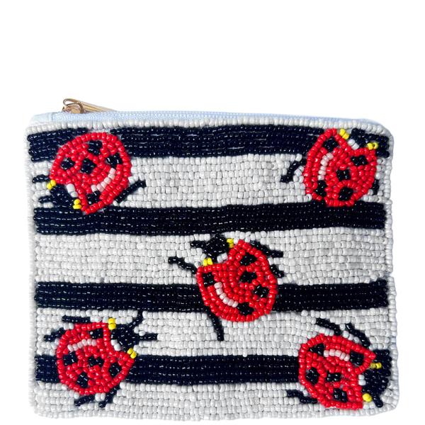 SEED BEAD LADY BUG COIN PURSE BAG