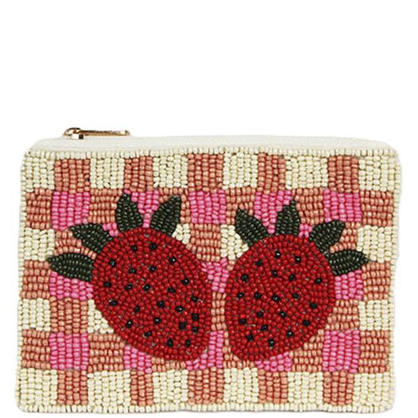 SEED BEAD STRAWBERRIES COIN PURSE BAG
