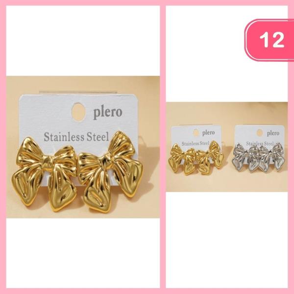 STAINLESS STEEL BOW POST EARRINGS (12 UNITS)