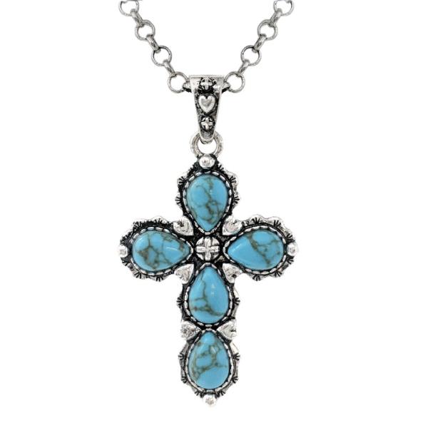 WESTER HAND STONE  CROSS PENDANT NECKLACE