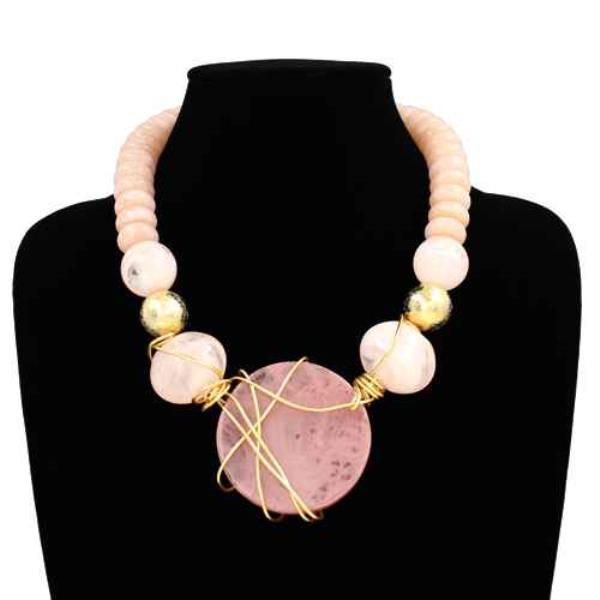 STONE WRAPPED PENDANT STATEMENT NECKLACE
