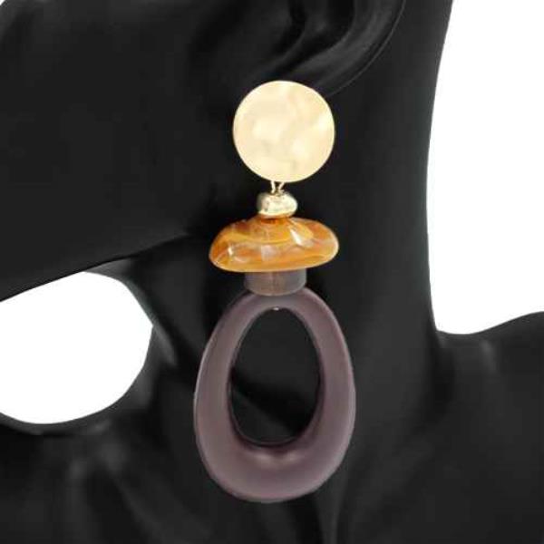 METAL RESIN OVAL DROP EARRING