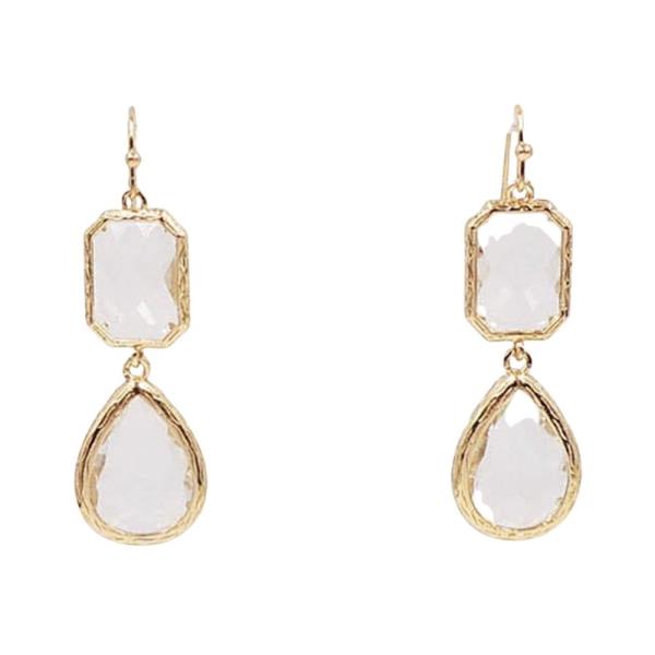 TEARDROP EMERALD-CUT FISH HOOK EARRING