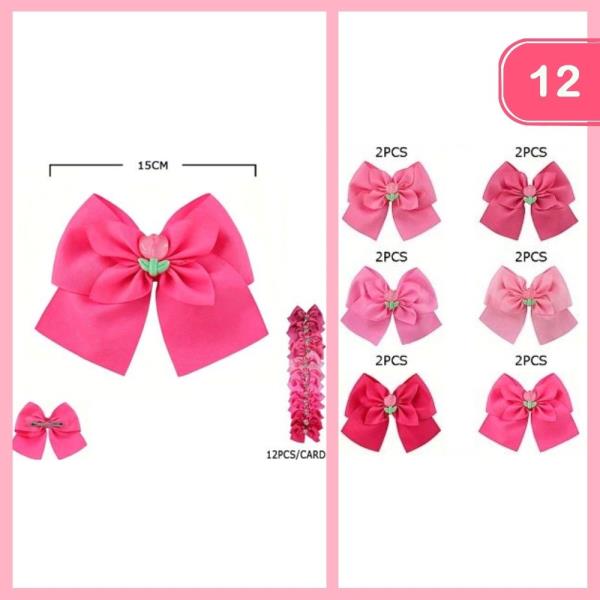 RIBBON HAIR BOW W/ FLOWER PENDANT (12 UNITS)