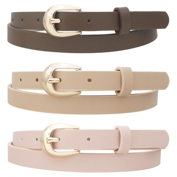 WIDE CURVE TONGUE U BUCKLE SKINNY TRIO BELT