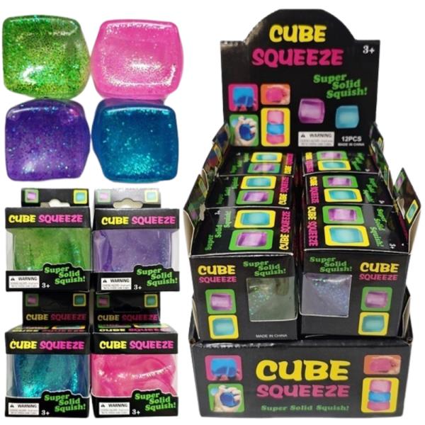CUBE SQUISHY SQUEEZE  GEL TOY DISPLAY SET (12 UNITS)