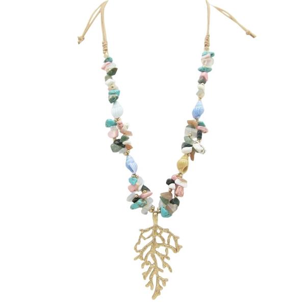 SEALIFE CORAL STONE BEAD PENDANT NECKLACE