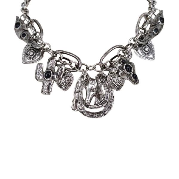METAL WESTERN MULTI CHARM STATEMENT NECKLACE