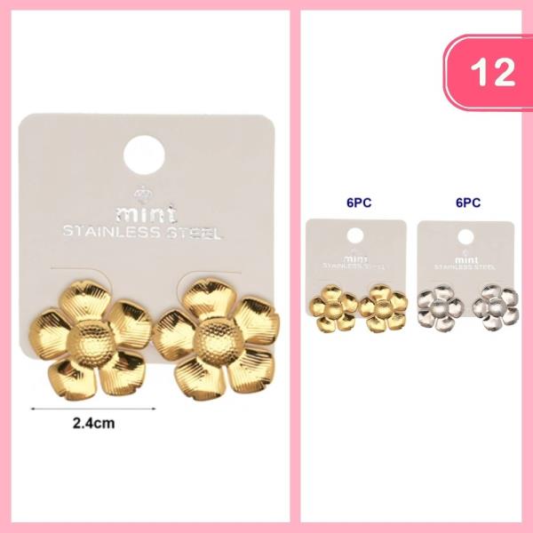 STAINLESS STEEL POST FLOWER EARRING (12 UNITS)