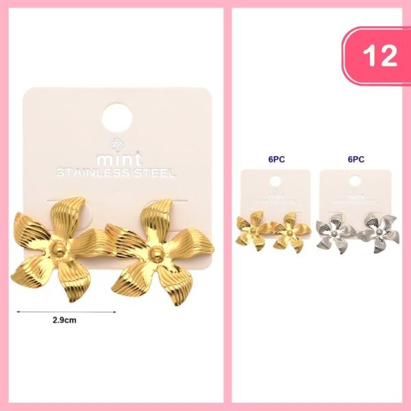 STAINLESS STEEL POST FLOWER EARRING (12 UNITS)