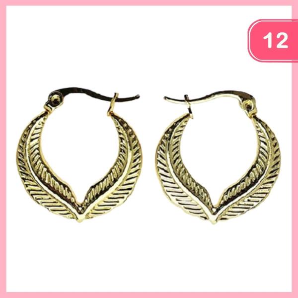 METAL FEATHER HOOP EARRING (12 UNITS)
