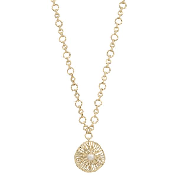 CIRCULAR CENTER PEARL PENDANT LINK NECKLACE