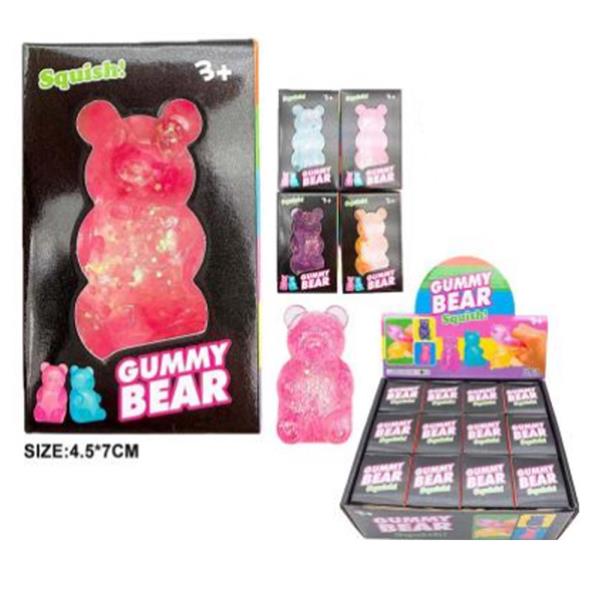 GLITTER GUMMY BEAR SQUISHY SQUEEZE TOY (12 UNITS)