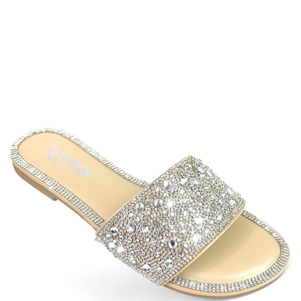 STITCHED OPEN BAND SLIDE W GOLD EMBELLISHMENT