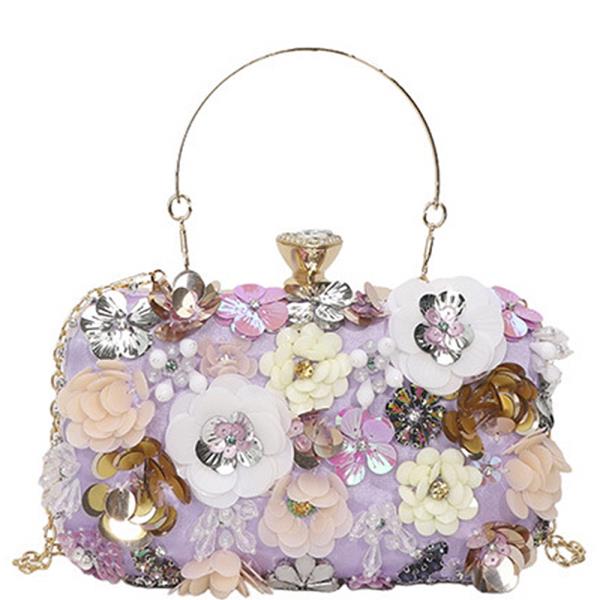 FLORAL EMBELLISHED DESIGN HANDLE EVENING BAG