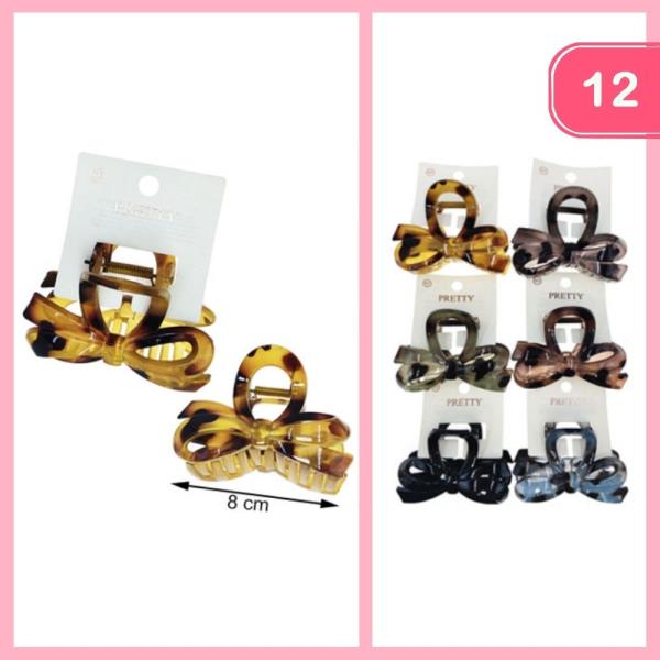 BOW LEOPARD PRINT HAIR CLAW CLIP (12 UNITS)