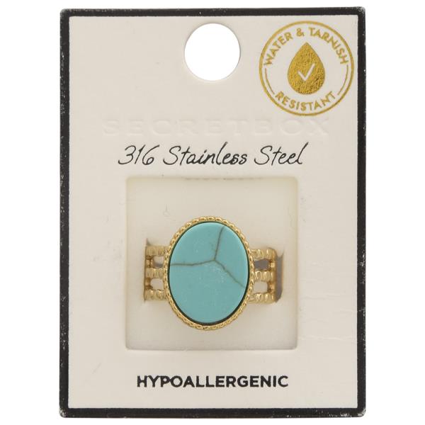 SECRET BOX STAINLESS STEEL OVAL STONE OPEN RING