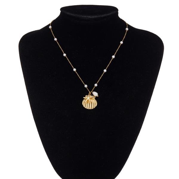 STAINLESS STEEL SEALIFE PEARL CHAIN NECKALCE
