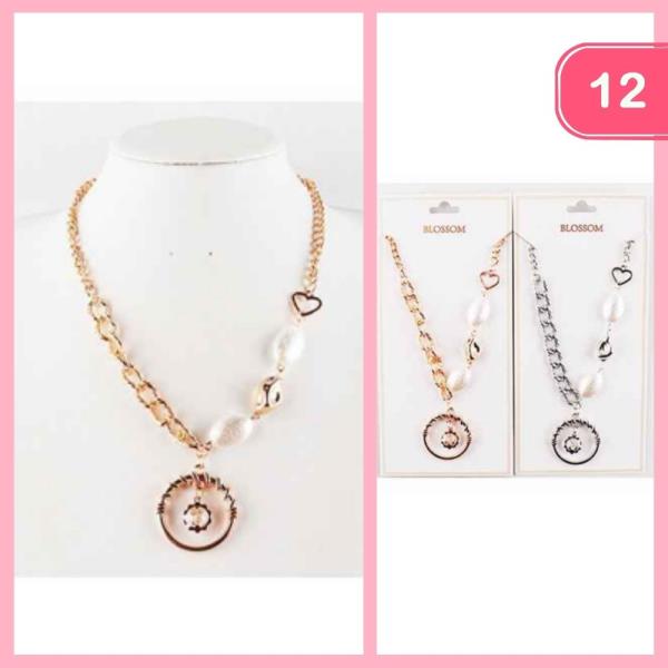 METAL PEARL ROUND PENDANT NECKLACE (12 UNITS)