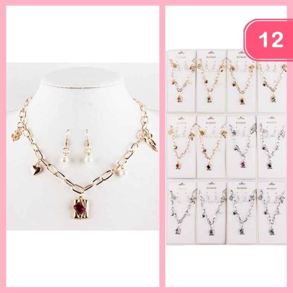 BOW HEART PEARL CHARM NECKLACE (12 UNITS)