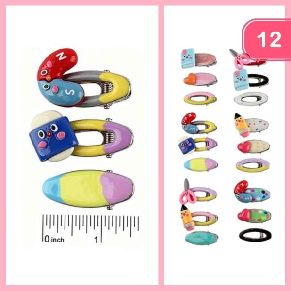 SCHOOL SUPPLY CHARM HAIR CLIP (12 UNITS)
