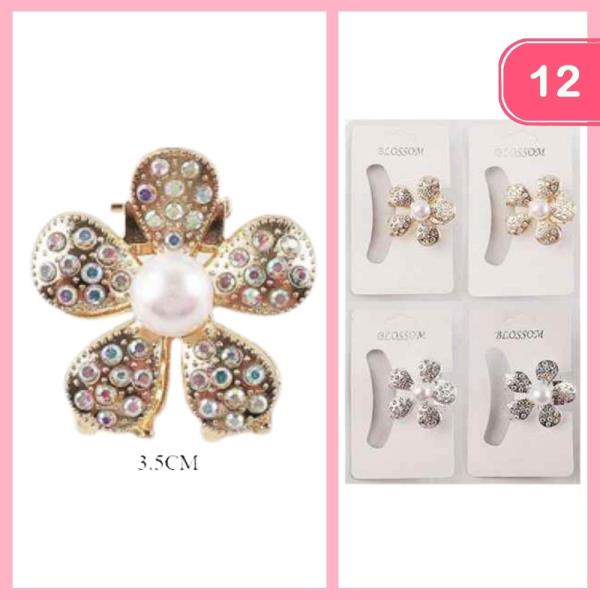 RHINESTONE PEARL FLOWER HAIR CLAW CLIP (12 UNITS)