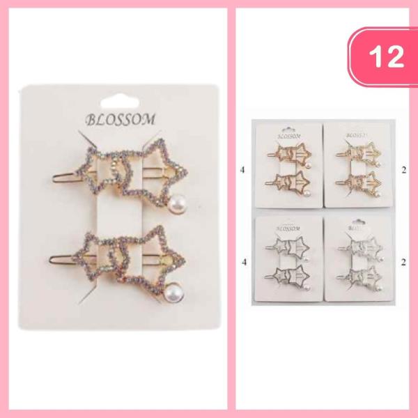 RHINESTONE START PEARL HAIR CLIP (12 UNITS)