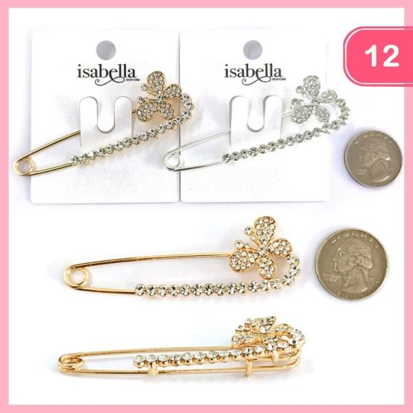 RHINESTONE SAFETY PIN BROOCH (12 UNITS)