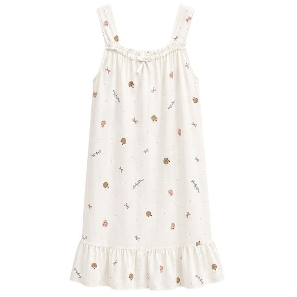 SLEEVELESS TEDDY BEAR PRINTED RUFFLE HEM NIGHTGOWN PAJAMA DRESS